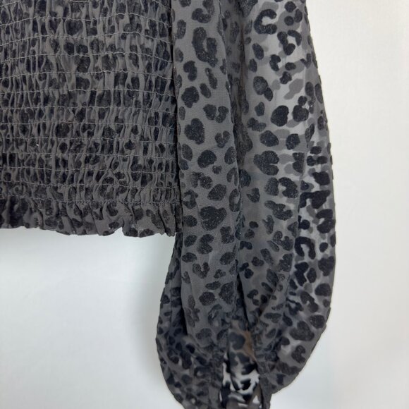 Forever 21 Black Burnout Velvet Blouse Smocked Waist Sheer Sleeves Women's 3XL - Picture 3 of 8
